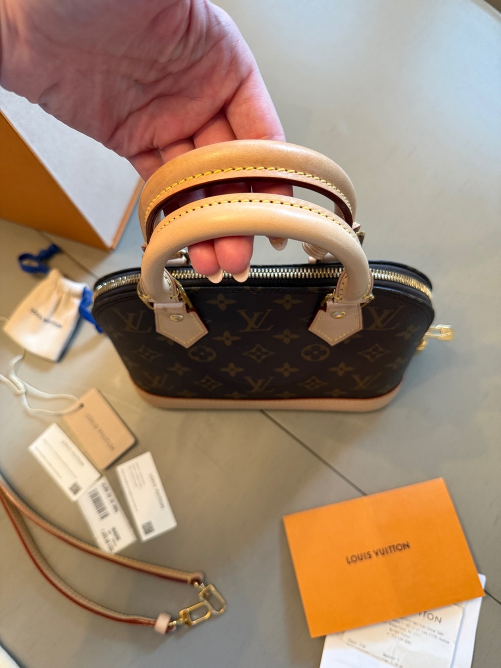 Louis Vuitton Monogram Alma BB Satchel in Brown and Tan with LV adjustable strap - Picture 7 of 16